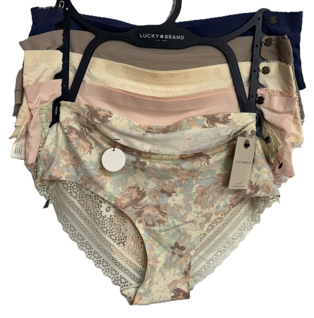 Lucky Brand Hipster Underwear Women's Large Seamless Lace Trim Panty 5-Pack NEW